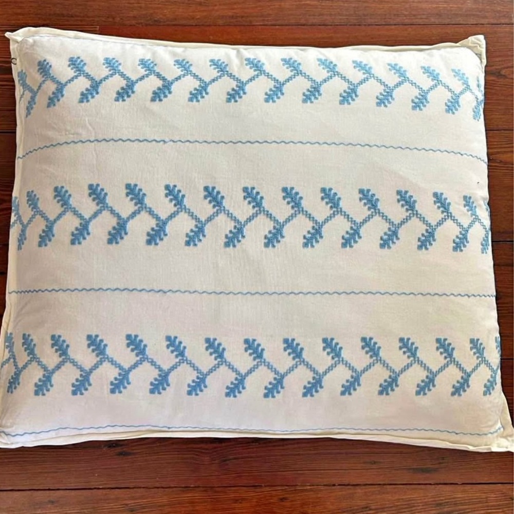 Laura Park White and Blue Embroidered Jumbo Euro pillows 28x34